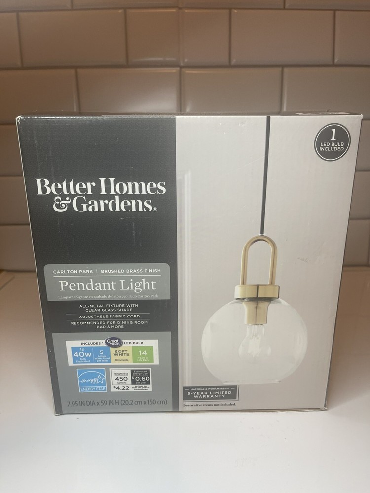 Better Homes & Gardens Carlton Park Pendant Light Brushed Brass Finish