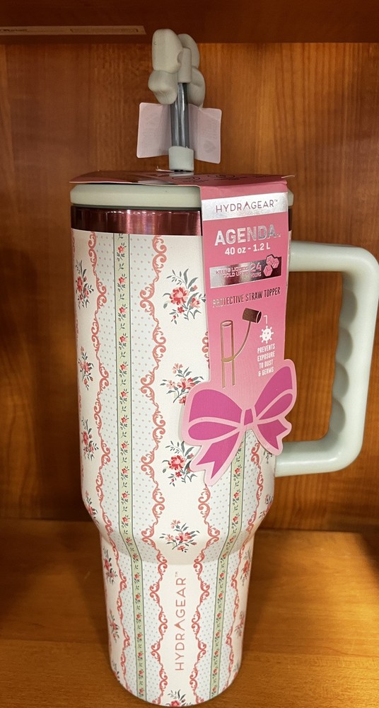 HYDRAGEAR Floral Coquette Mint Stripe Bow Stainless Steel Tumbler  40oz NEW