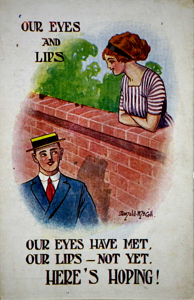 Postcard Seaside Comic Saucy Risqué Wall Fence c1920s WB Donald McGill No 19