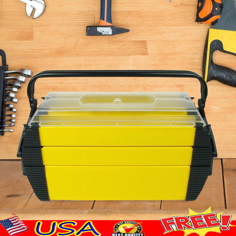 3 Tier Portable Plastic Tool Box with 5 Compartments Multipurpose Storage Organizer