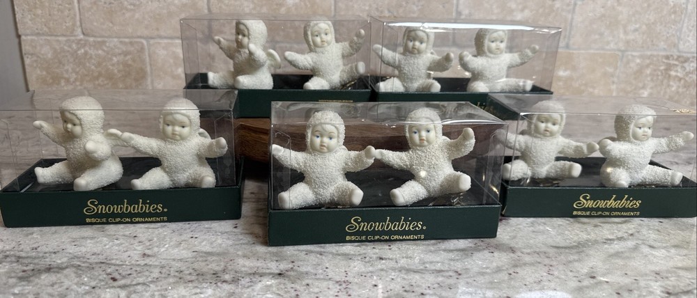 5 Snowbabies Clip-On Porcelain Ornaments Lot of 10 #79766 New in Box