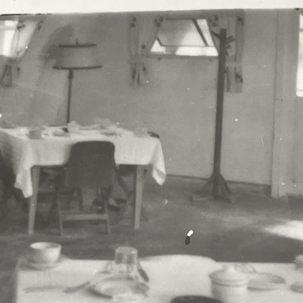 1950s Military Base Mess Hall Photo with Nuclear Symbol Curtains - M1 Vintage