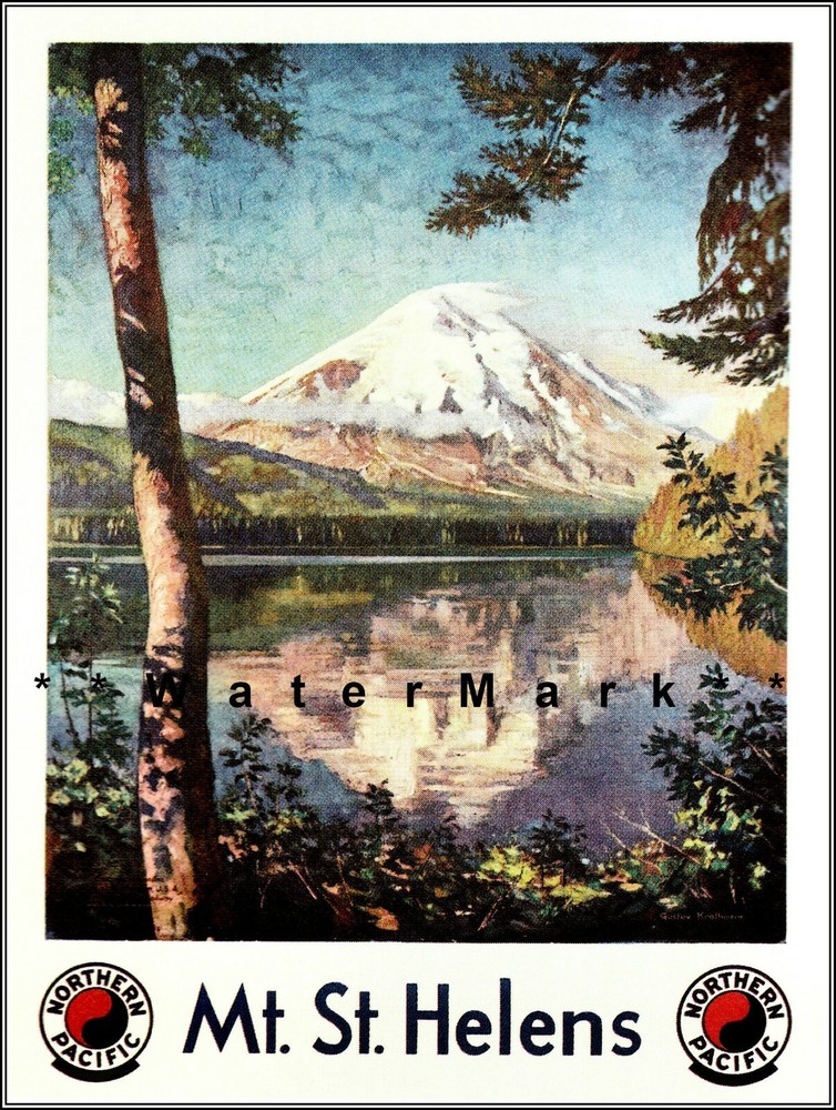 Vintage 1920 Mt St Helens Railroad Travel Poster Art Print Advert  