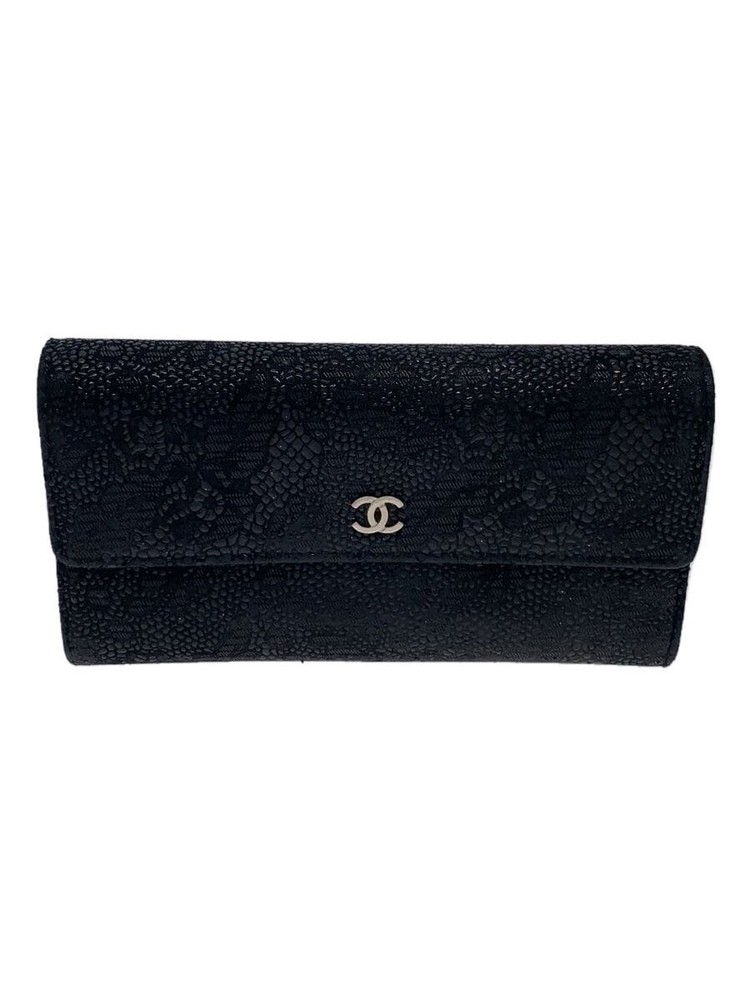 CHANEL 2014 Black Gatoskin Long Flap Wallet Rare Pre-Loved Leather