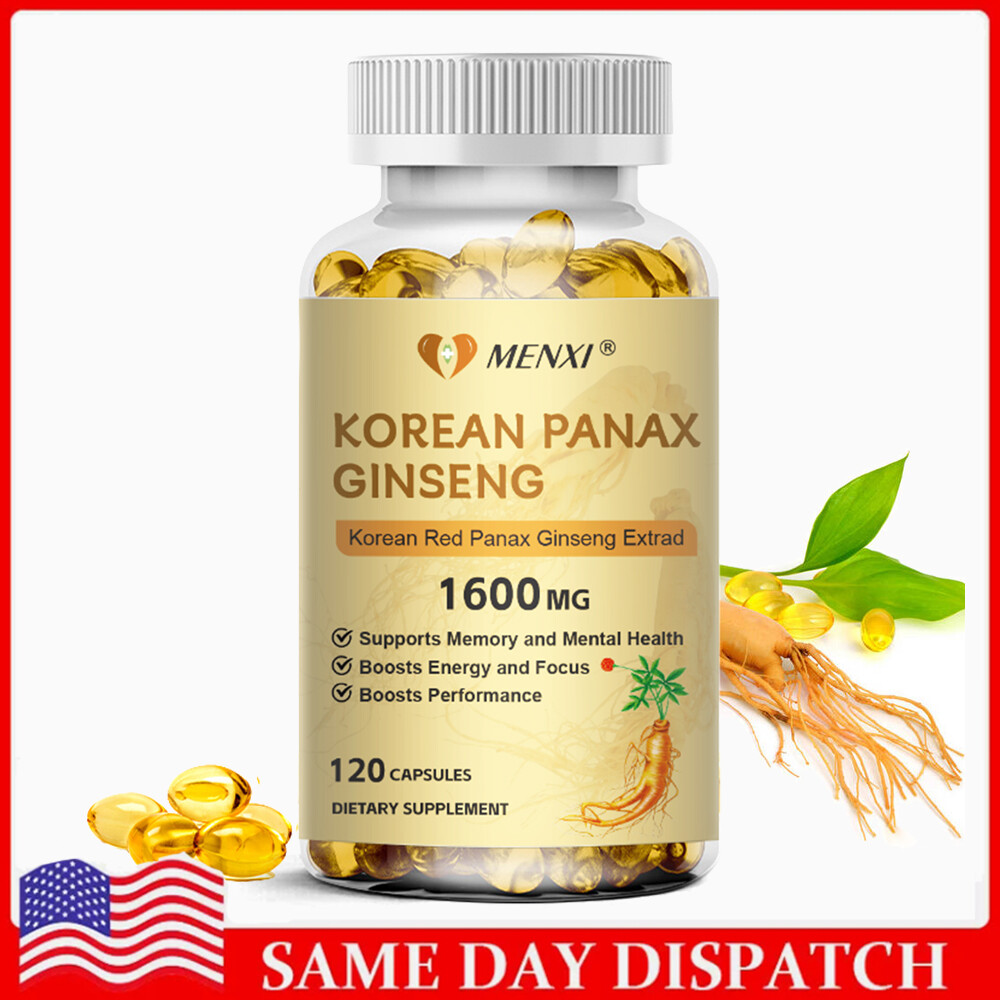 Korean Red Panax Ginseng 1600mg - High Strength Ginsenoside 120 Capsule Non-GMO