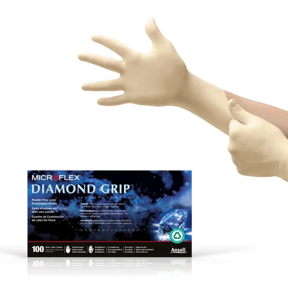 Microflex MF300M Powder-Free Diamond Grip Latex Gloves Medium 100ct Box