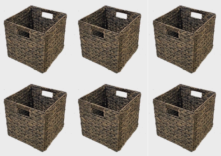 Pack of 6 Woven Hyacinth Cube Storage Bins with Handles for Stylish Organization