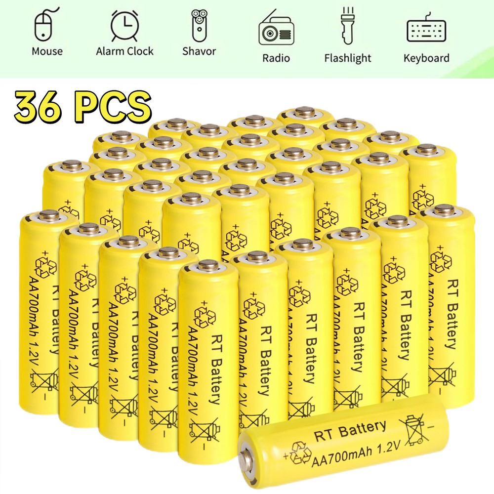 36Pcs 700mAh Rechargeable AA Battery 1.2V NI-MH Batteries for Solar Lights LED