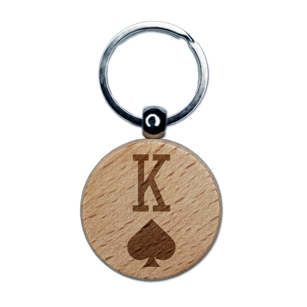 Vintage King of Spades Wooden Keychain Tag with Engraved Charm