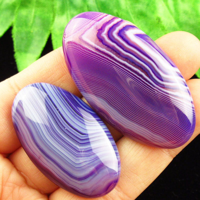 2Pcs 50x27x6mm/41x24x6mm Purple Onyx Agate Oval Cab Cabochon Q07527