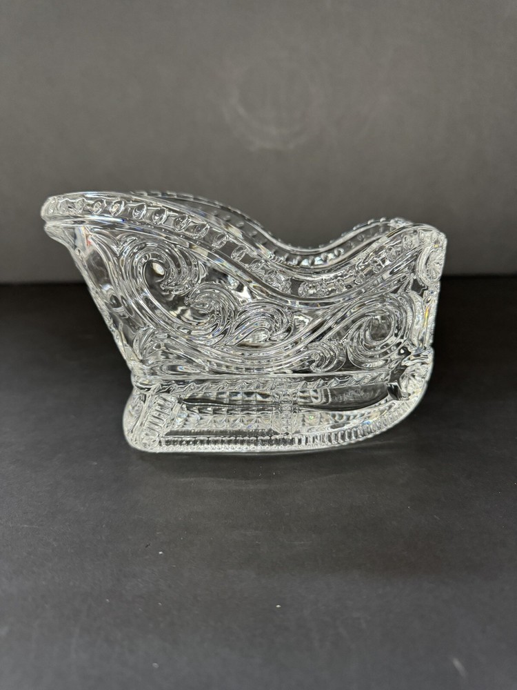 Vintage Leaded Crystal Santa Sleigh Candy Dish Christmas Decor