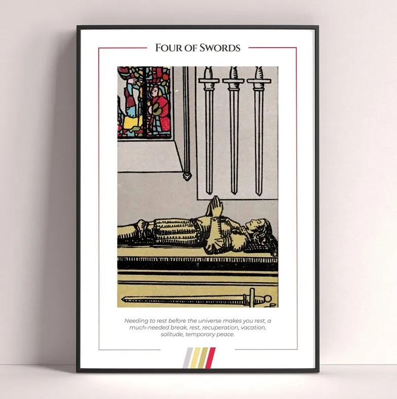 Four of Swords Tarot Card Art Print Digital Download Poster