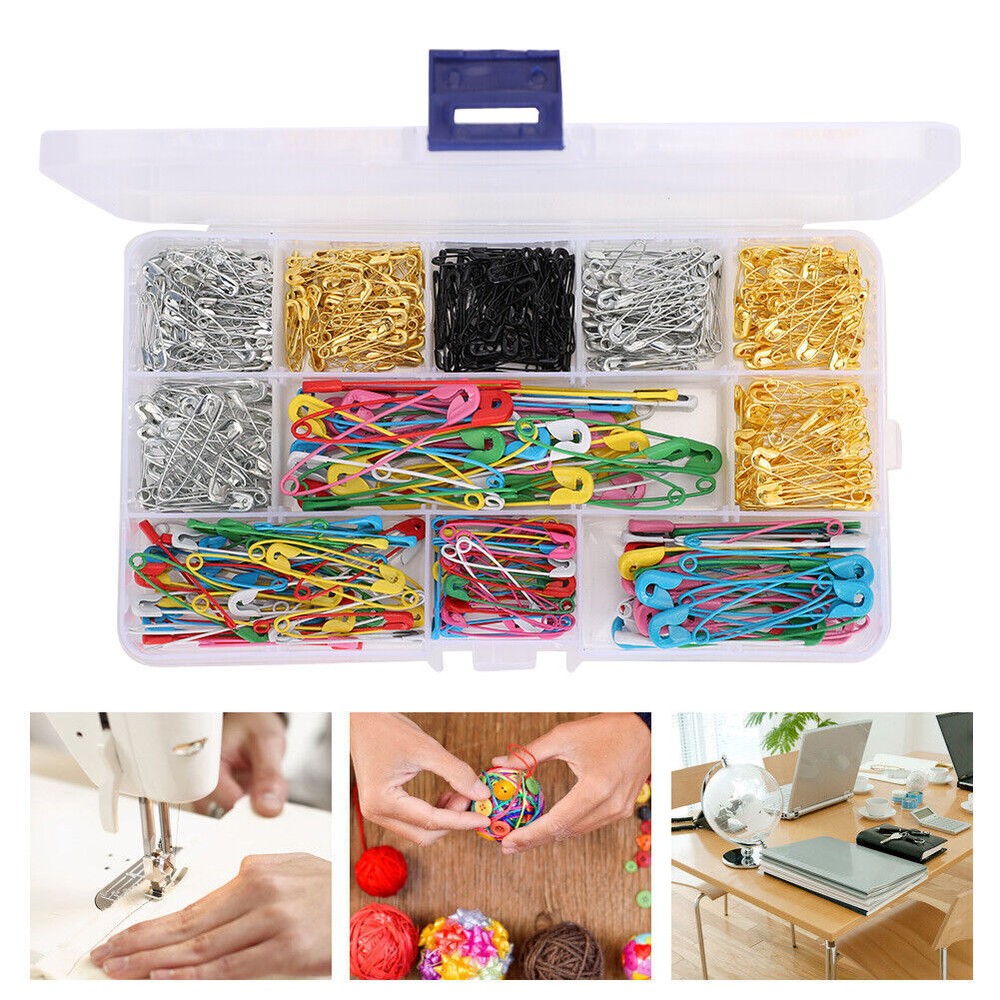 500Pcs Assorted Color Safety Pins Multi-Size Boxed Set for Crafts & Tags