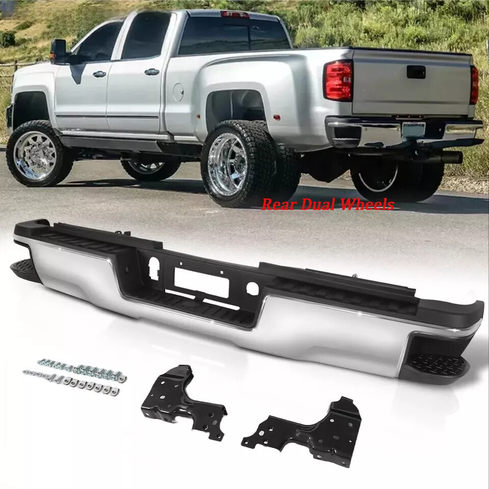 Chrome Rear Bumper for 2015-2019 Silverado Sierra 2500 HD 3500HD Dually W/o Park