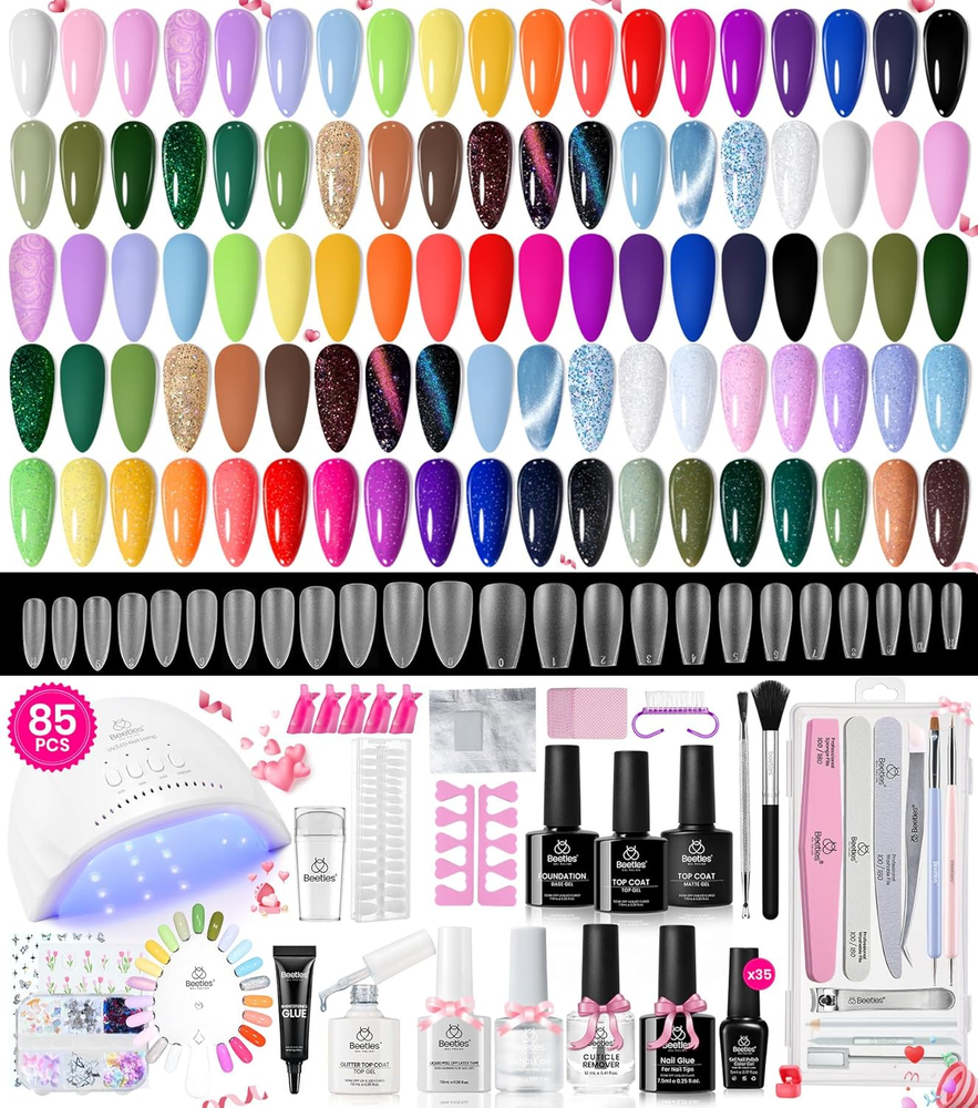 85-Piece Spring Gel Nail Polish Kit with UV Light - 35 Vibrant Colors & Essentials