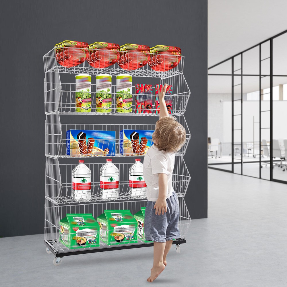 5-Tier Wire Grid Retail Display Shelf with 4 Pulleys for Merchandise  