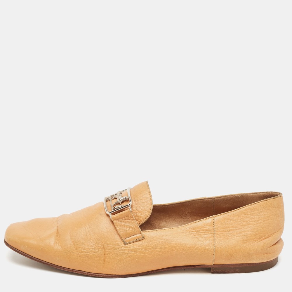 Hermes brown leather smoking slippers size 37 EU