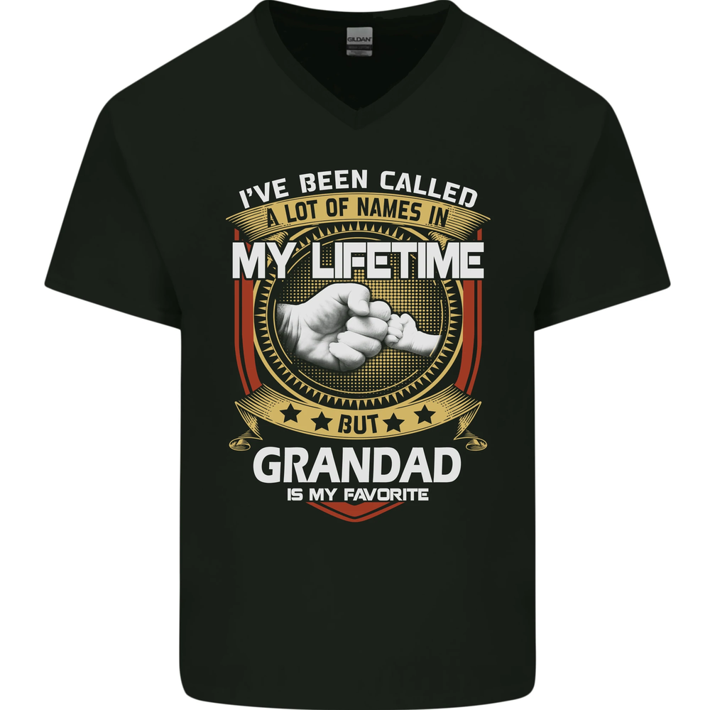 Grandad Is My Favourite Funny Fathers Day Mens V-Neck Cotton T-Shirt