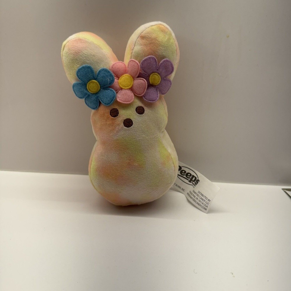 Peeps Plush Rabbit Tie-Dye Peace Pastel Flowers 5.5