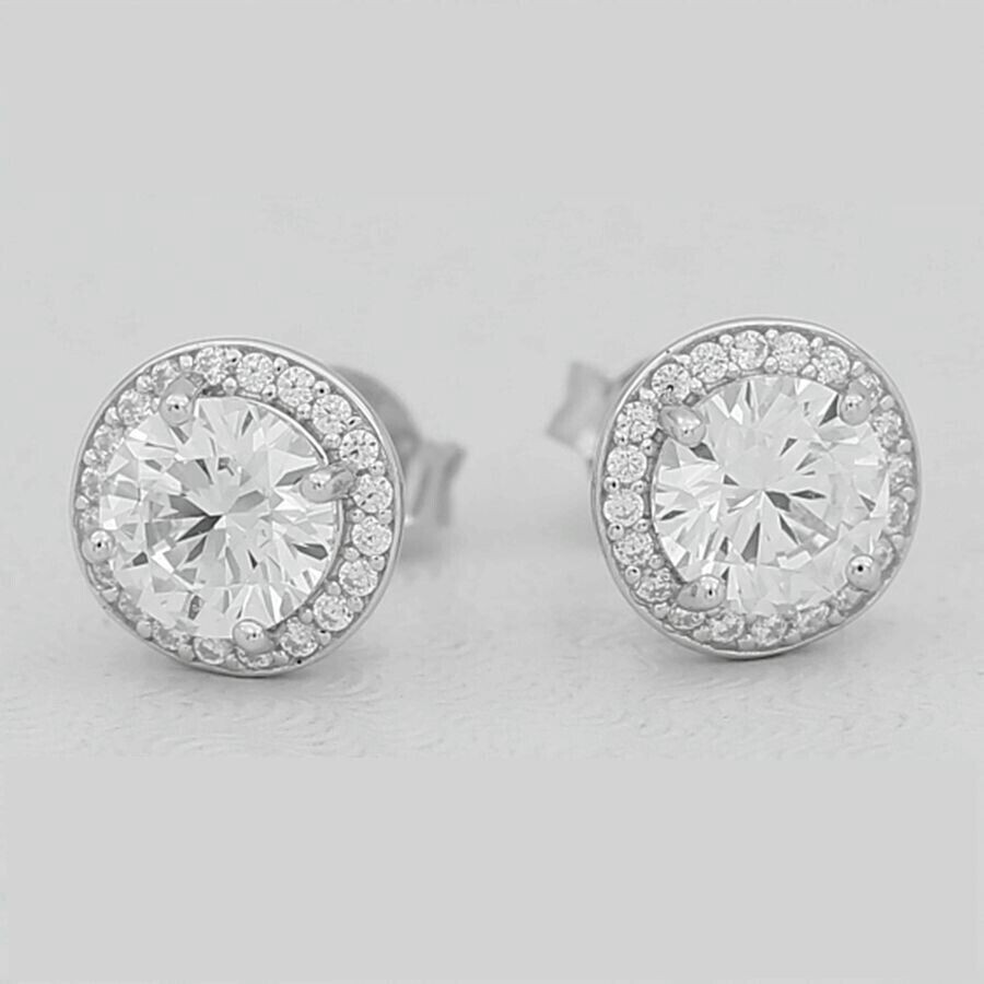 2ct Round Cut Lab Created Diamond Halo Stud Earrings 14K White Gold Plated