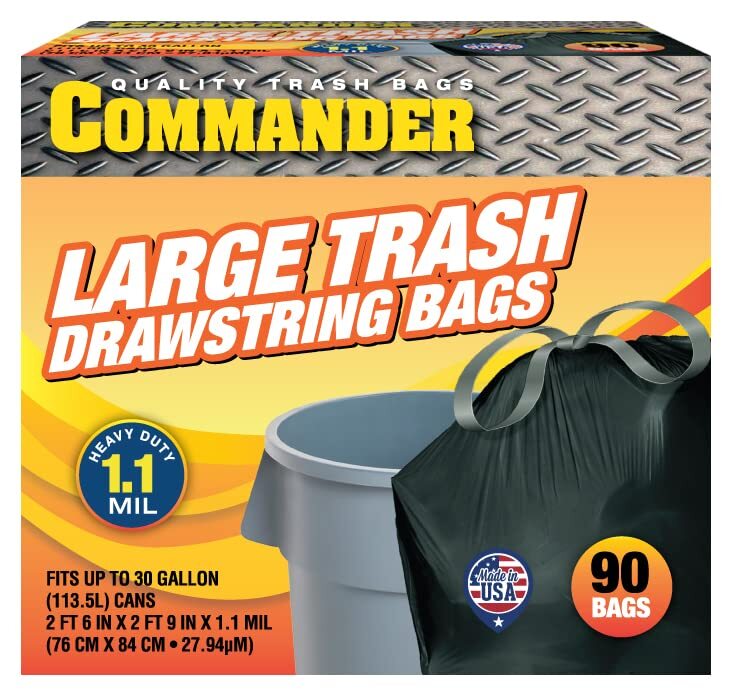 20-30 Gallon 1.1 MIL Black Tall Kitchen Drawstring Garbage Bags - 30