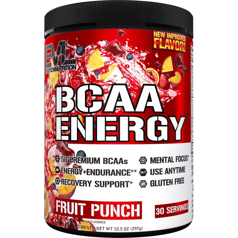 Evlution Nutrition BCAA Powder for Muscle Recovery Fruit Punch 30 Servings USA Made