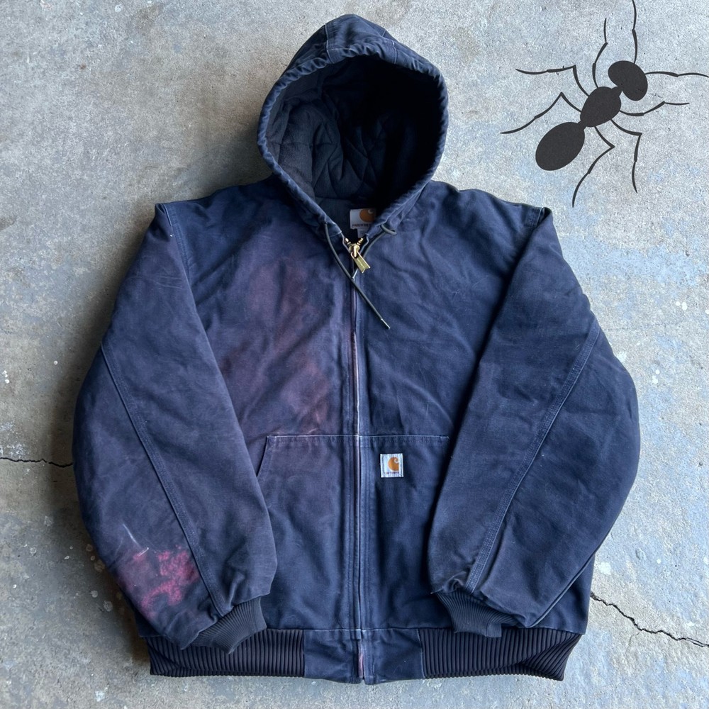 Vintage Y2K Blue Stained Carhartt Hooded Work Jacket