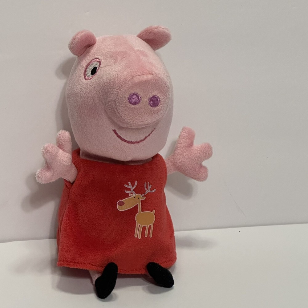 Peppa Pig 8” Plush Christmas Reindeer Red Dress Jazwares Stuffed Animal