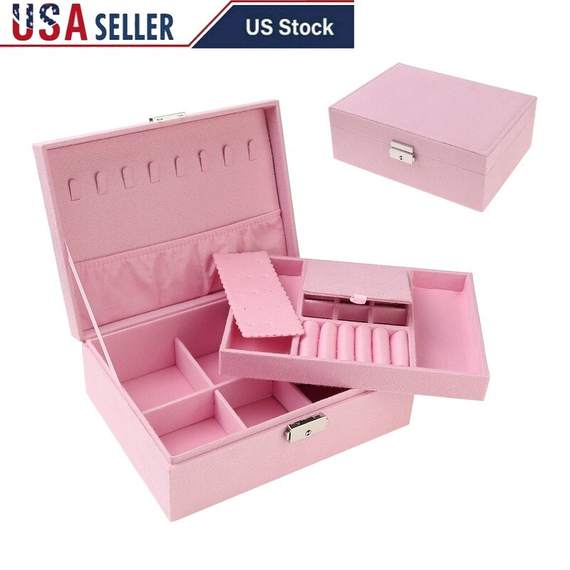 2 Layer Velvet Jewelry Box Organizer Storage Soft Case Perfect Gift for Women