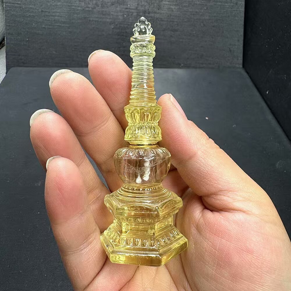 Natural Citrine Quartz Hand-Carved Tower for Reiki Healing & Decoration