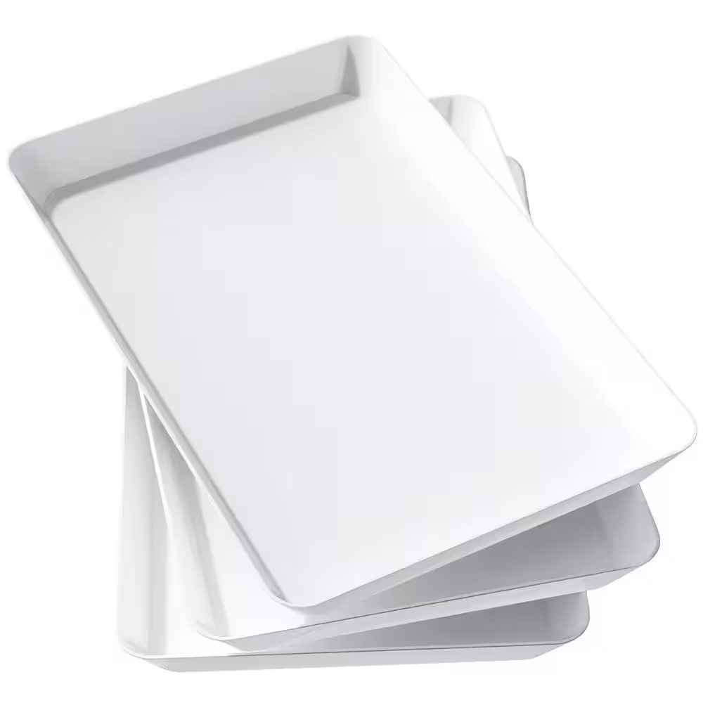 15 In. X 10 In. Plastic Reusable Serving Tray for Party Food Supplies, White (3-