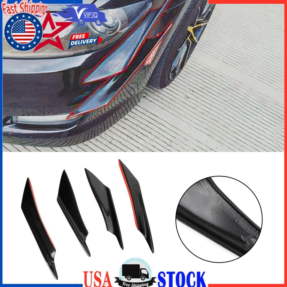 4pcs Universal Gloss Black Car Front Bumper Fins Splitter Spoiler Canards