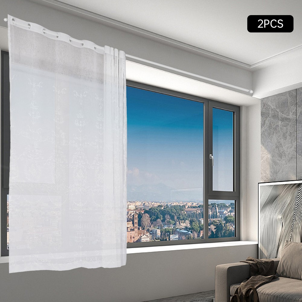 1 Pair White Knitted Floral Lace Curtains Living Room Curtains Drape 108