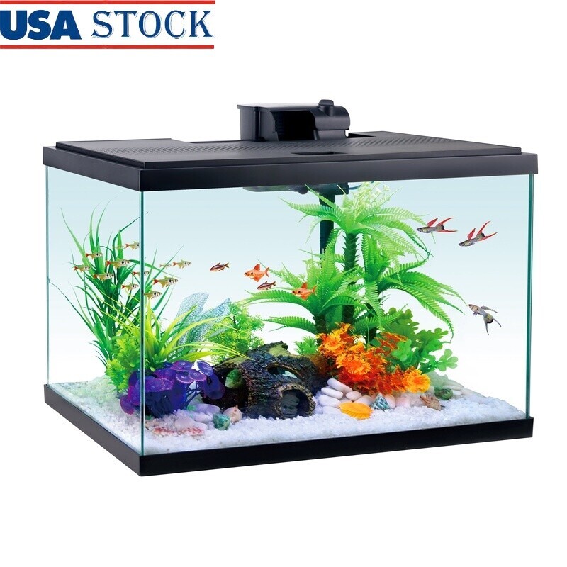 20-Gallon Glass Aquarium Kit with LED Light & Filtration System - Black Starter Fish Tank