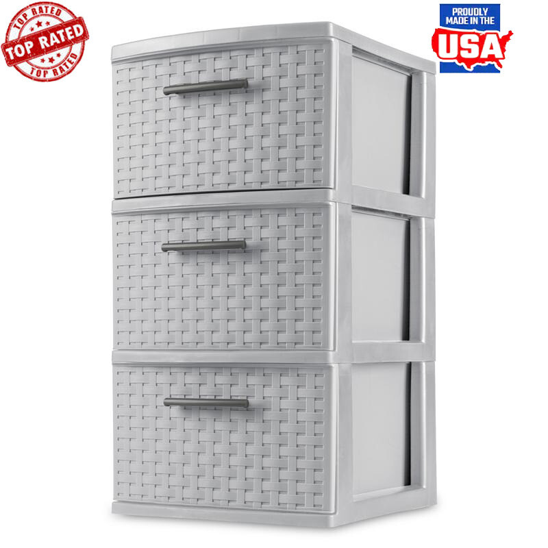 3 Drawer Weave Tower Plastic Storage Opaque Drawer Organizer Home Décor Utility