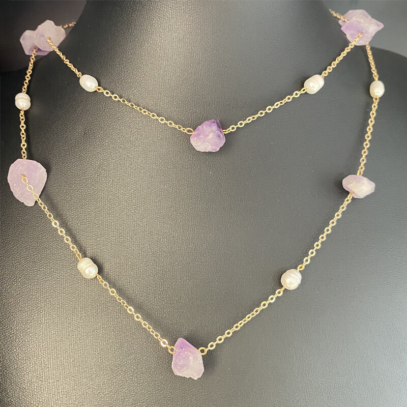 Fashion Purple Natural Stone Freshwater Pearl Necklace Choker Jewelry Accessory