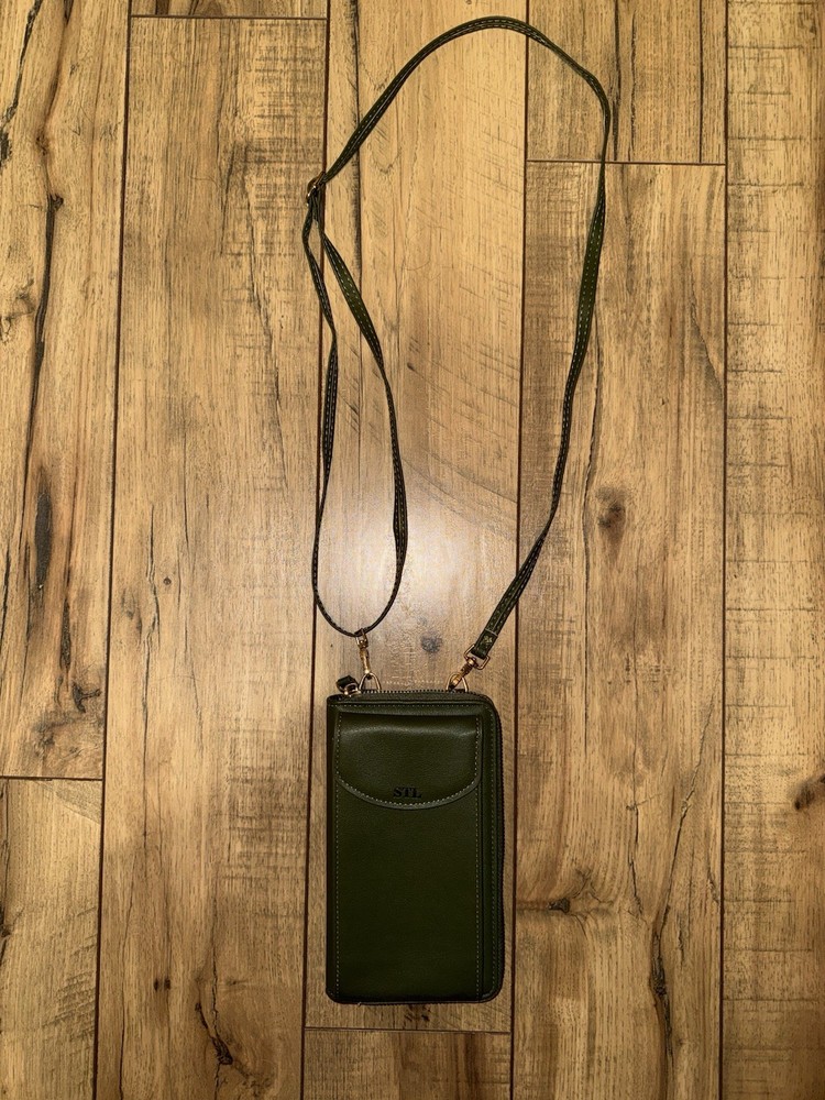 The Original STL Leather Crossbody Green Clutch Wallet Phone Case With Strap
