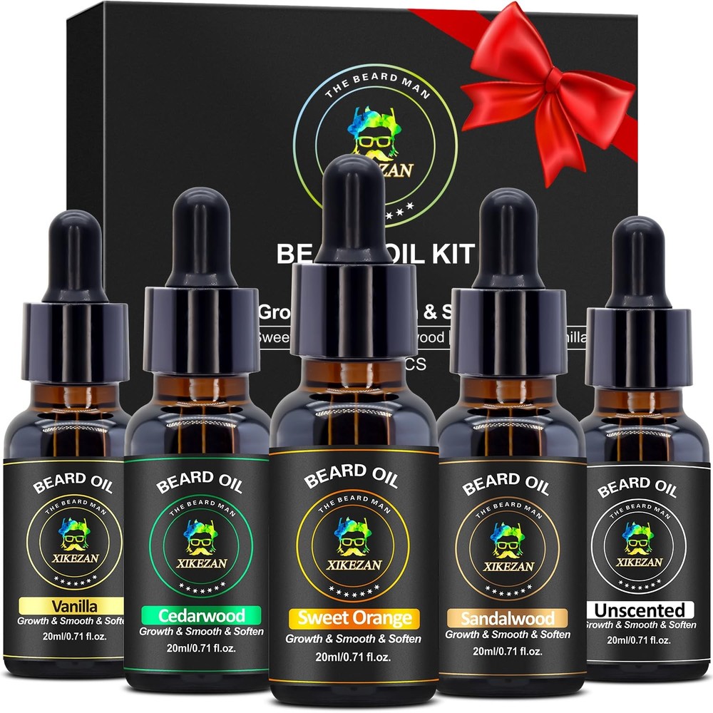 XIKEZAN Beard Oil Set for Men 5 Pack Sandalwood Orange Vanilla Cedarwood