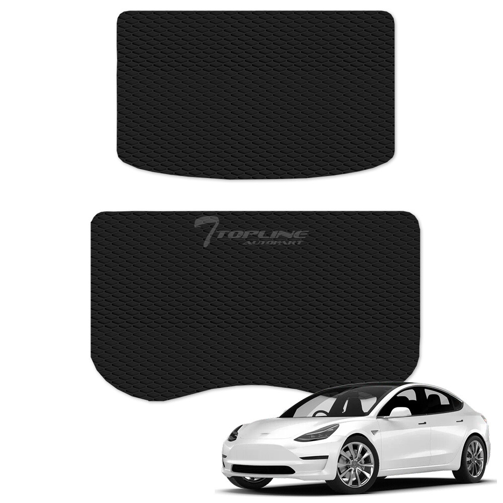 Topline For 17-20 Tesla 3 Honeycomb Rubber All Weather Front Trunk+Rear Well Mat