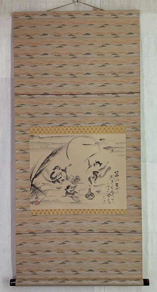 Shin-Made Hanging Scroll, Moonshine Raccoon With Box, Japanese Painting, Calligr