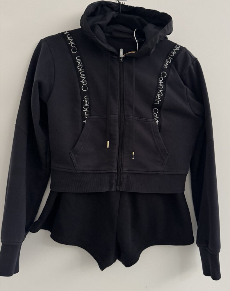 Calvin Klein Jeans Logo Piping Zip-Up Sweatshirt & Shorts Set - Size S
