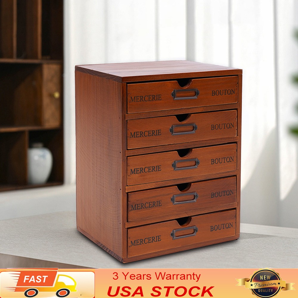 Vintage 5 Layers Large Jewelry Organizer Wooden Storage Box Case With 5 Drawers