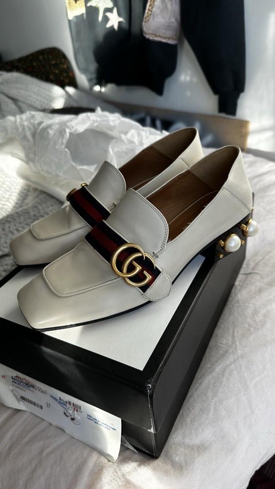 White Gucci Betis Calfskin Heel Sandals