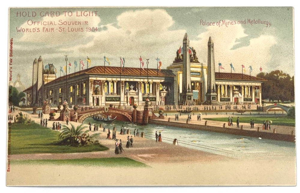 1904 St. Louis World’s Fair Postcard Palace of Mines Hold to Light Unused