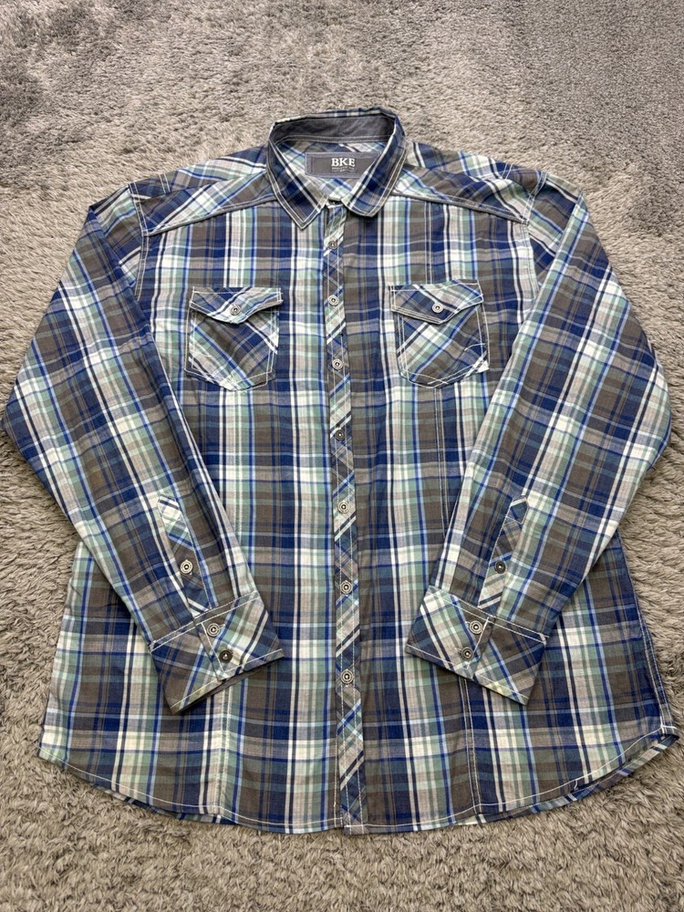 Buckle BKE Shirt Men 2XL Gray Plaid Western Athletic Fit Long Sleeve Button Up