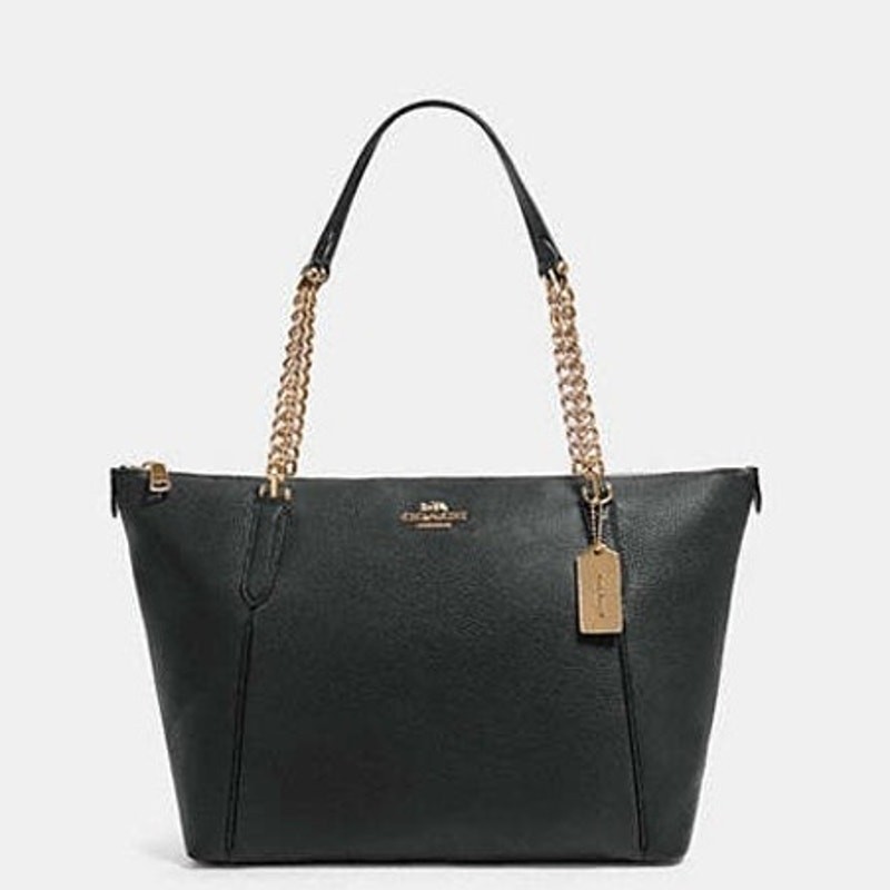 Coach Ava Leather Chain Tote in Black & Gold Hardware