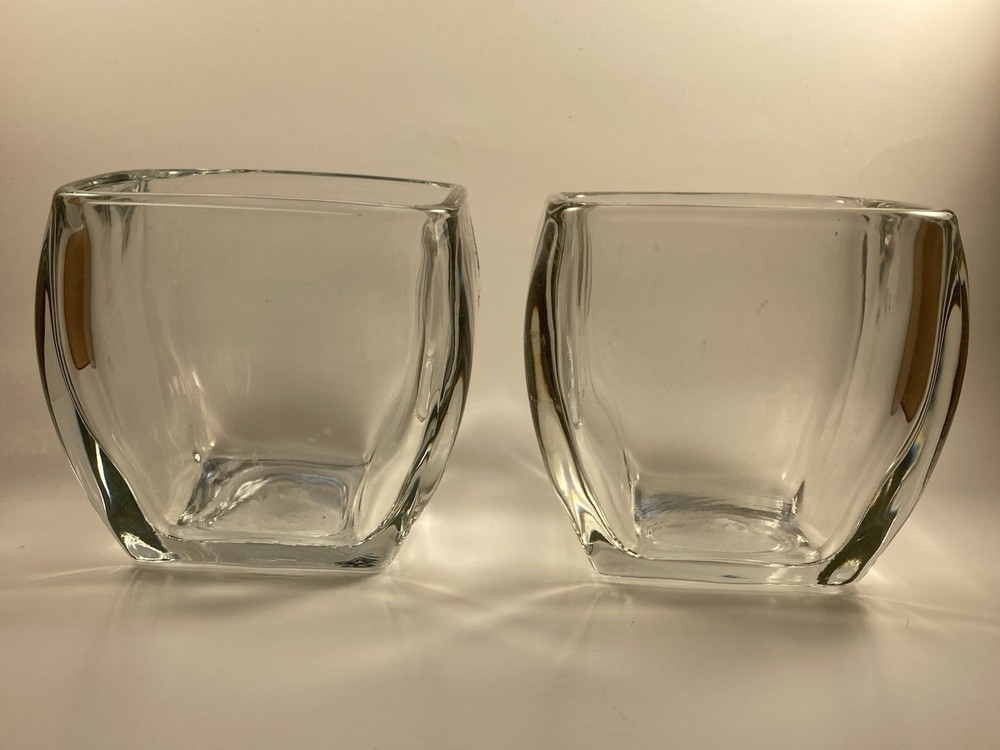 Set of 2 Vintage Libbey Clear Square Glass Tealight Candle Holders 3x3 Inch