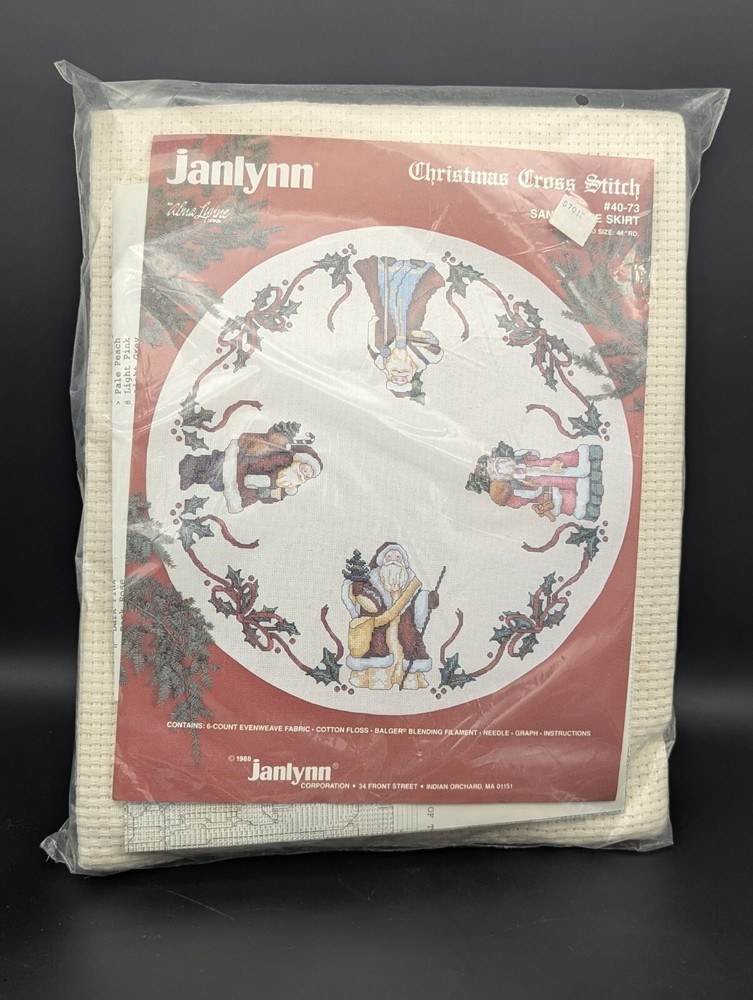 Janlyn Alma Lynne Designs 40-73 Santa Tree Skirt Counted Cross Stitch Kit 1988