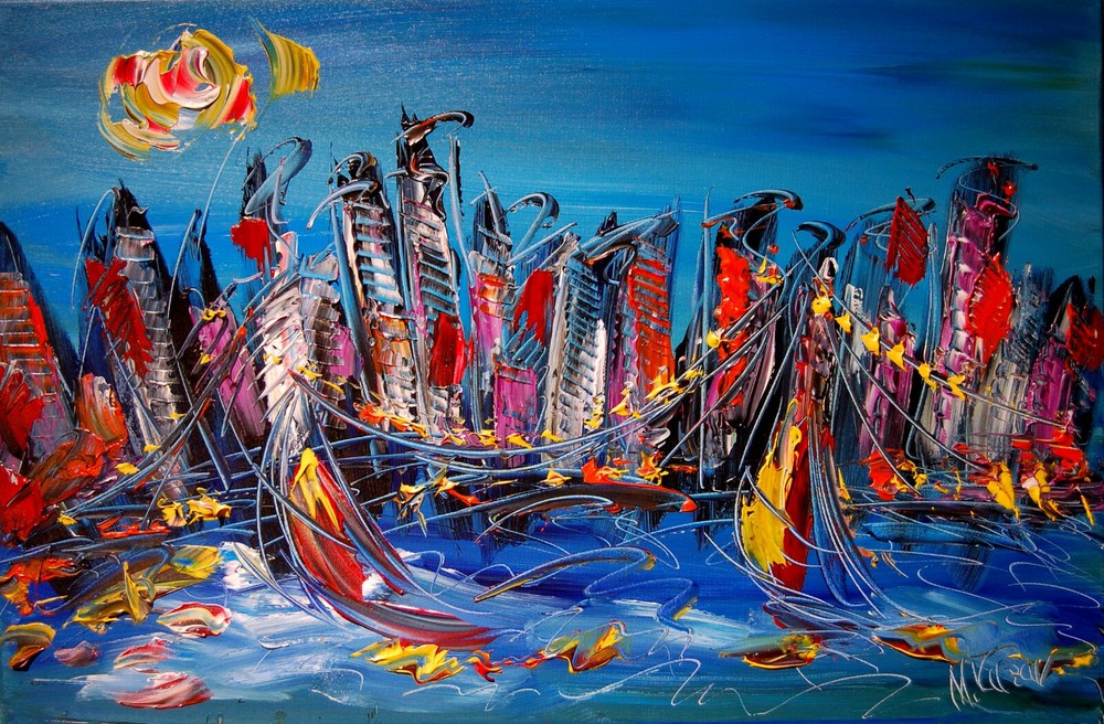 NEW CIYY  by  Mark Kazav  Large Abstract Modern Original Oil Painting H35B6