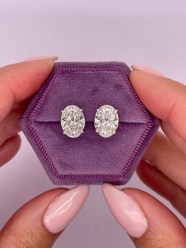 Oval Diamond Womens Earring 4 Carat Lab Created 14K White Gold Studs